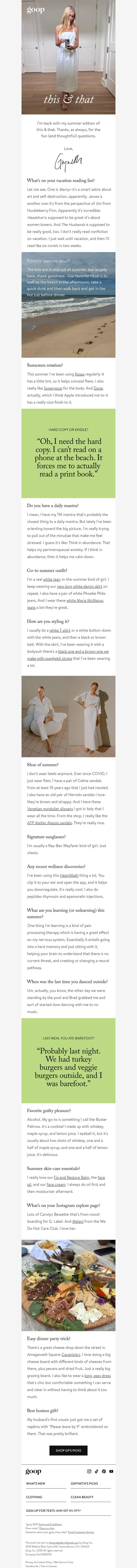 Email Design Inspiration from gwyneth @ goop, this & that