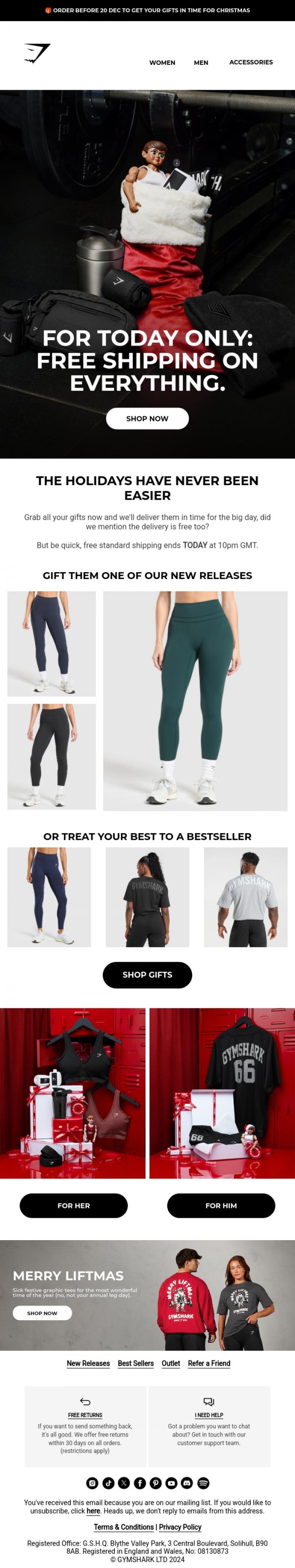 Email Design Inspiration from Gymshark, Free delivery anyone? 📦