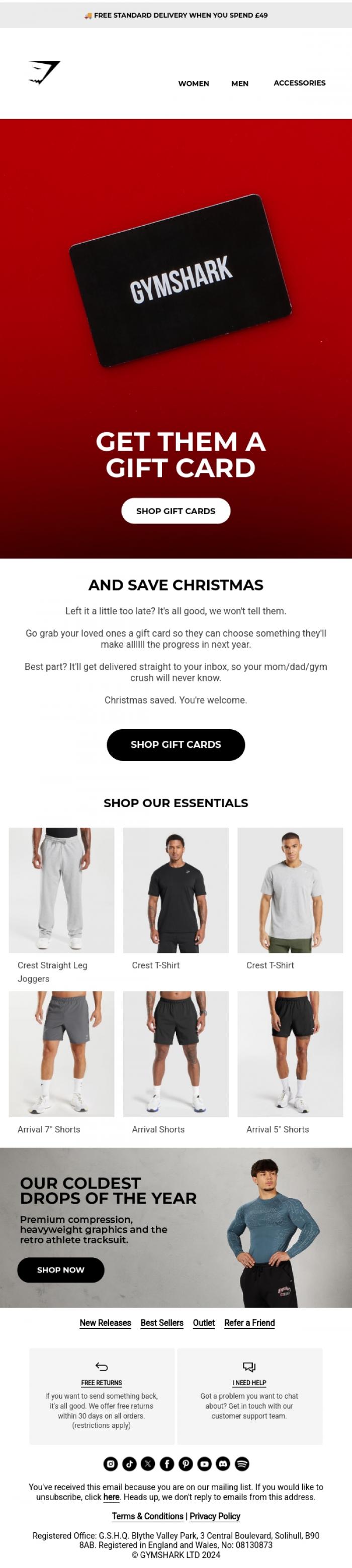 Email Design Inspiration from Gymshark, Left it too late to buy a gift? 😬