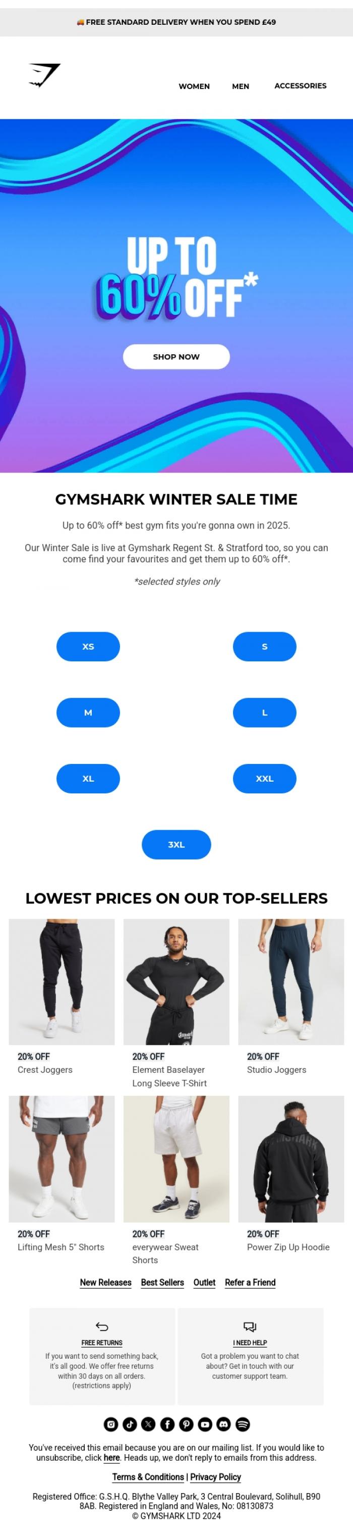 Email Design Inspiration from Gymshark, Get up to 60% off* right now