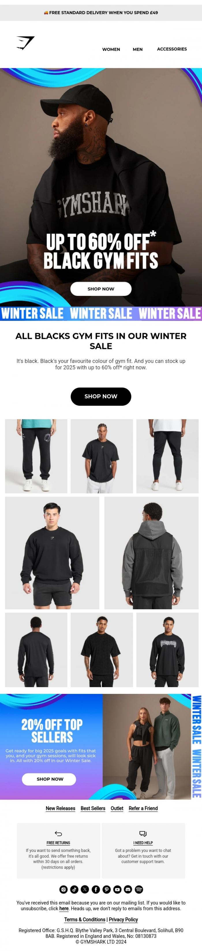Email Design Inspiration from Gymshark, Up to 60% off* black gym fits