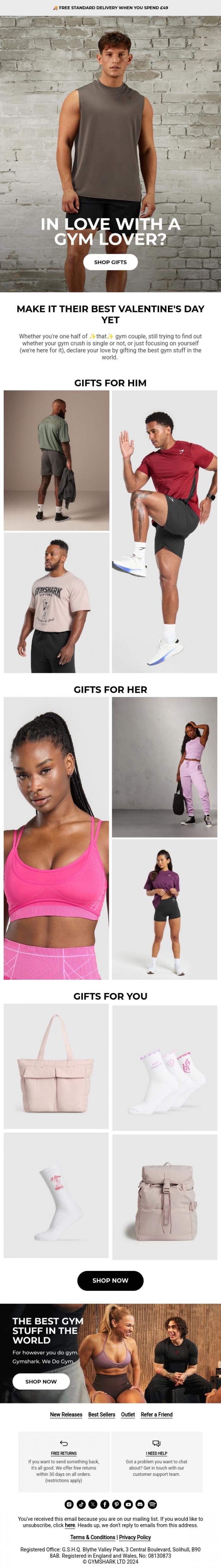 Email Design Inspiration from Gymshark, In love with a gym lover? 🫶