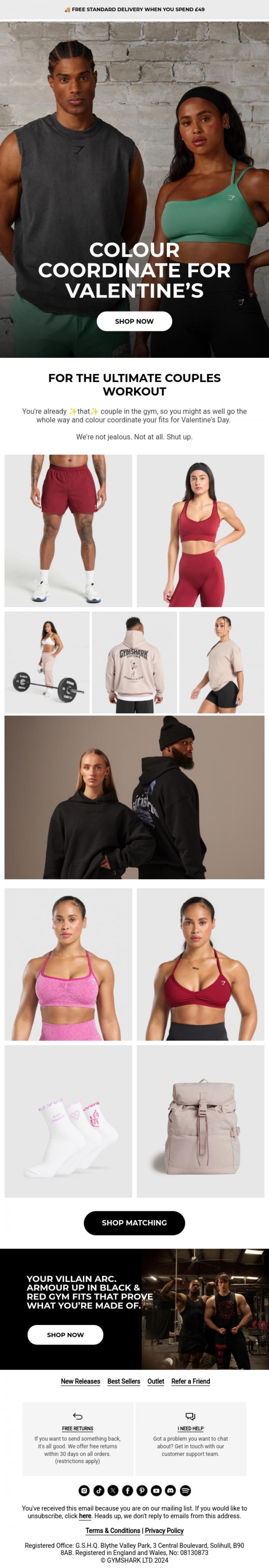 Email Design Inspiration from Gymshark, Colour coordinate for Valentine's 💕