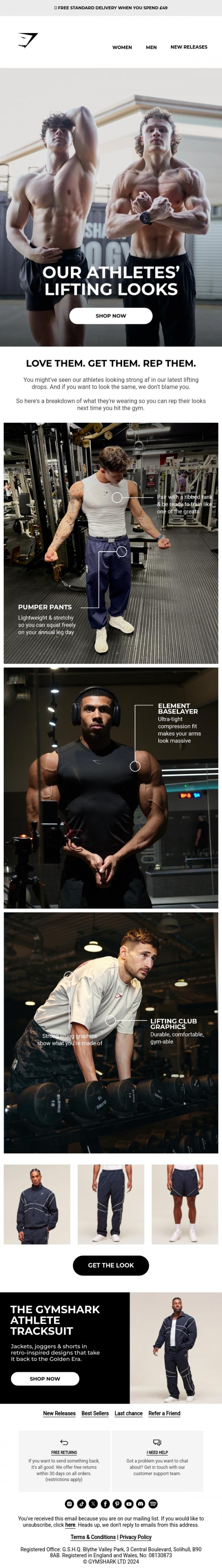 Email Design Inspiration from Gymshark, Our athletes' lifting looks 💪