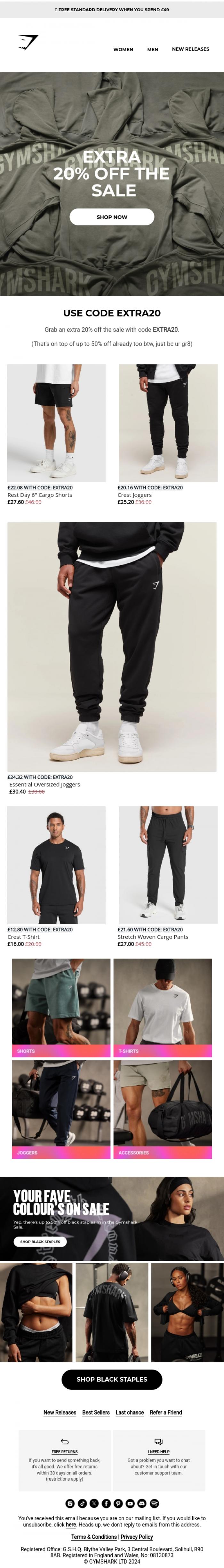 Email Design Inspiration from Gymshark, Want an extra 20% off? 👀