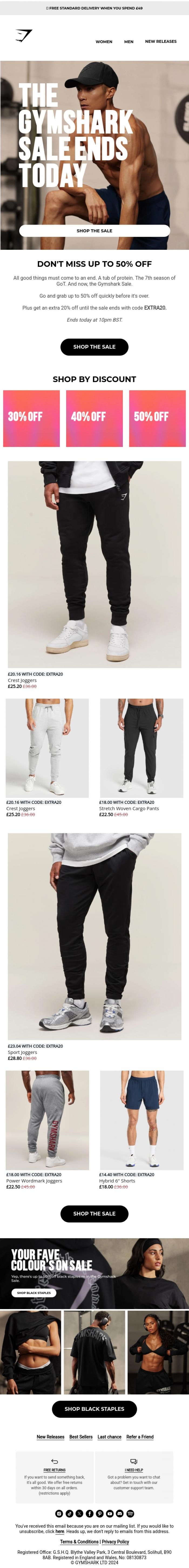 Email Design Inspiration from Gymshark, 🚨&nbsp;The Gymshark Sale ends today 🚨