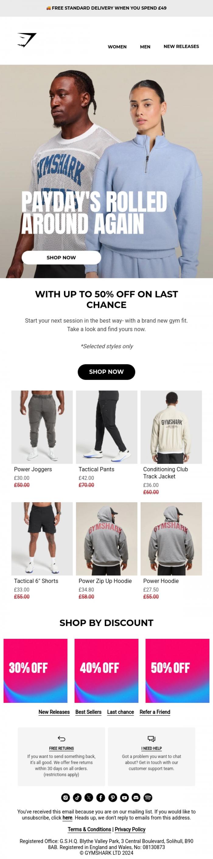 Email Design Inspiration from Gymshark, Payday's rolled around again 🤩