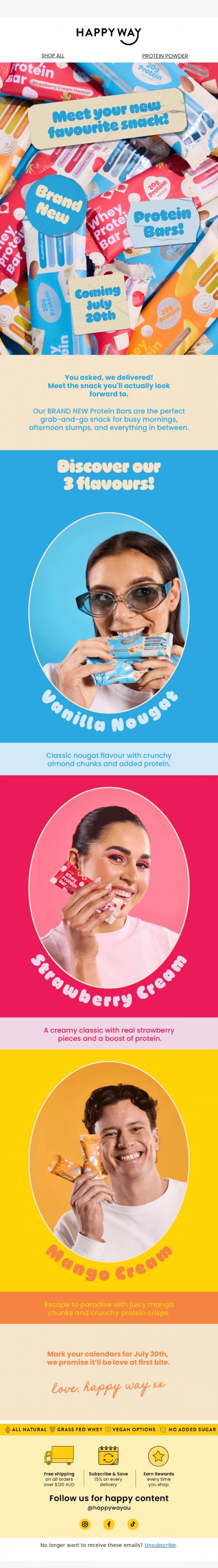 Email Design Inspiration from Happy Way, Meet your new favourite snack! 😋