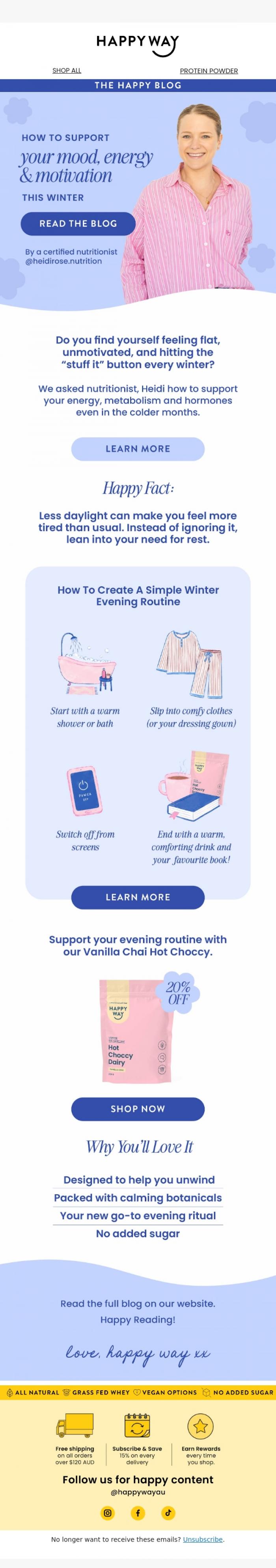 Email Design Inspiration from Happy Way, How to Support Your Mood & Energy This Winter 🥶