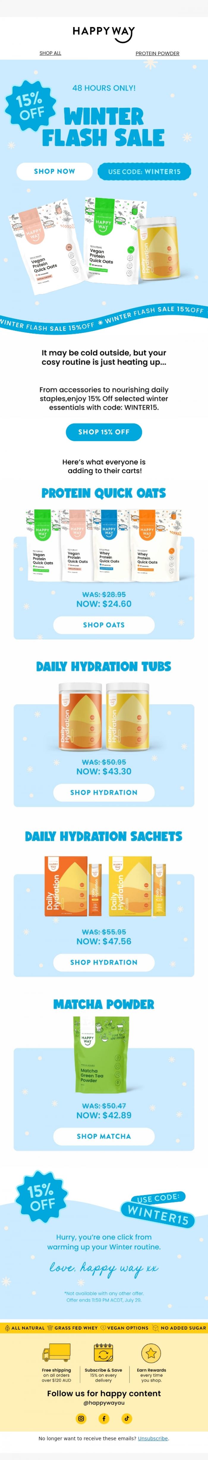 Email Design Inspiration from Happy Way, Winter Flash Sale ❄️ Save 15% for 48 Hours!