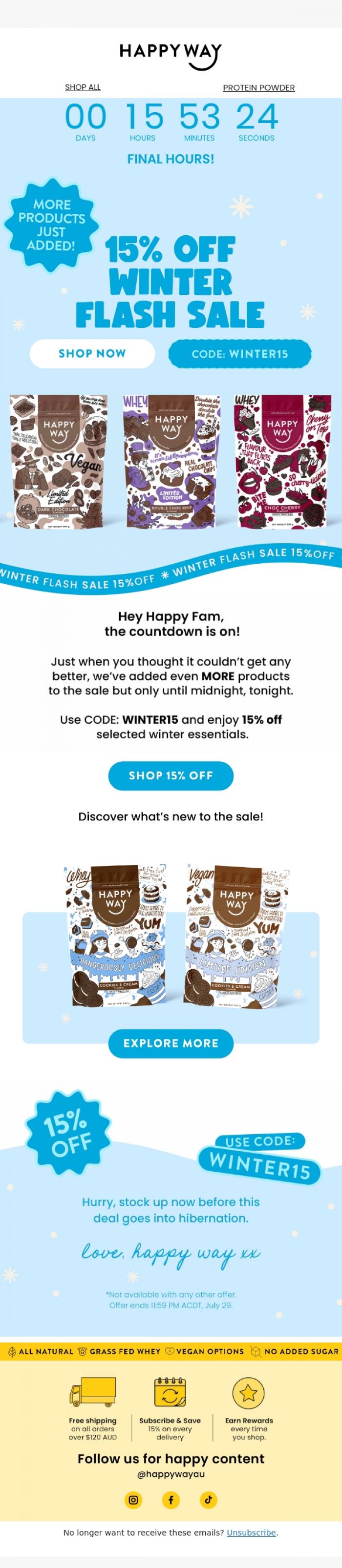 Email Design Inspiration from Happy Way, We've added MORE products to the sale! 🚨