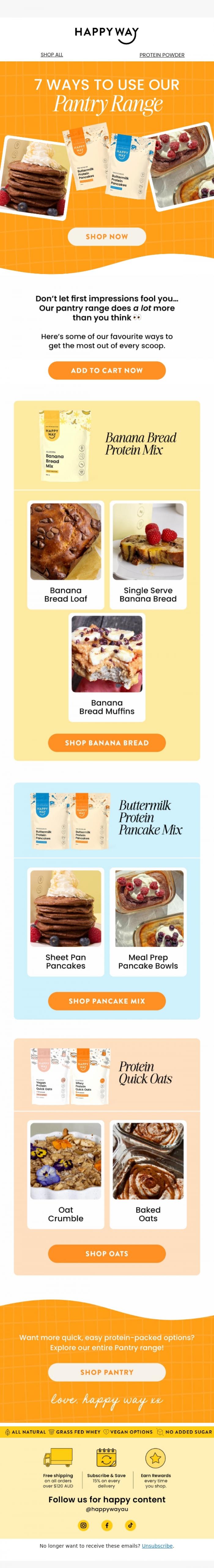 Email Design Inspiration from Happy Way, 7 Ways to use our Pantry Range! 👩&zwj;🍳