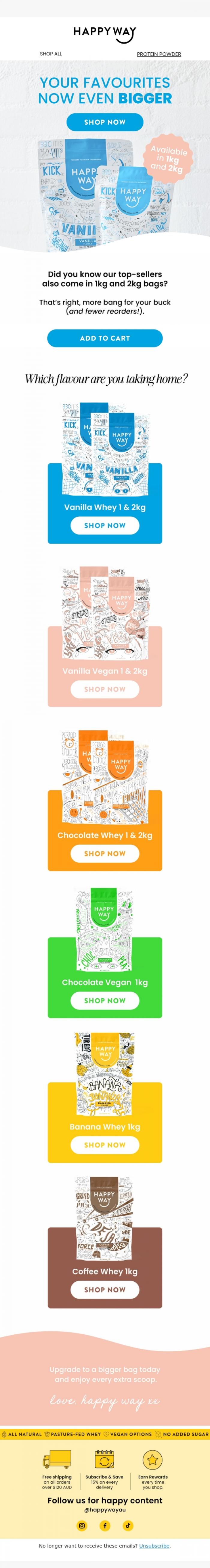 Email Design Inspiration from Happy Way, Your favourites now even BIGGER! 🤩