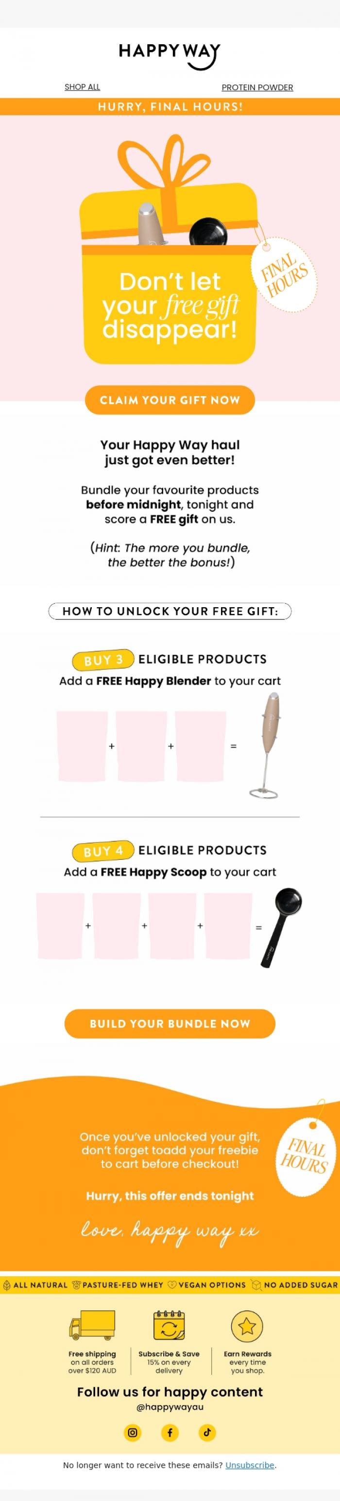 Email Design Inspiration from Happy Way, Don't let your FREE gift disappear!
