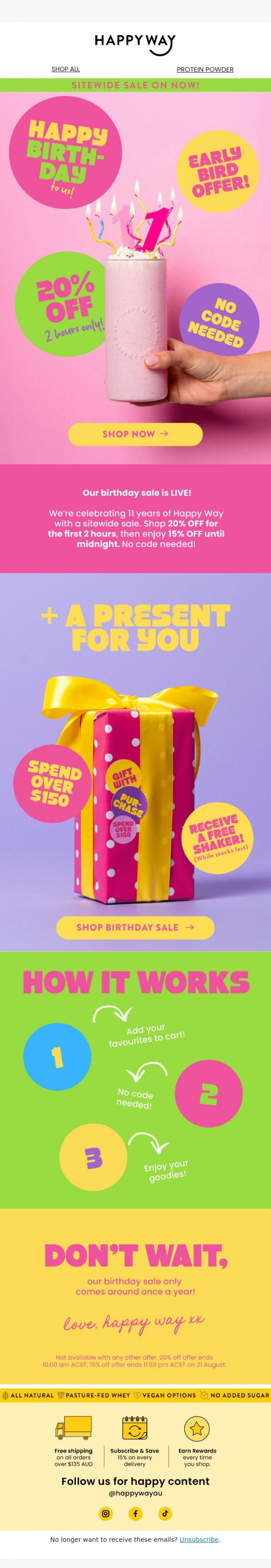 Email Design Inspiration from Happy Way, Our Birthday Sale is LIVE! 🥳
