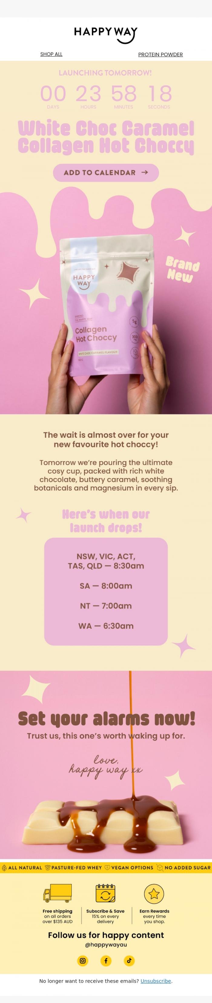 Email Design Inspiration from Happy Way, Launching TOMORROW! ☕😴