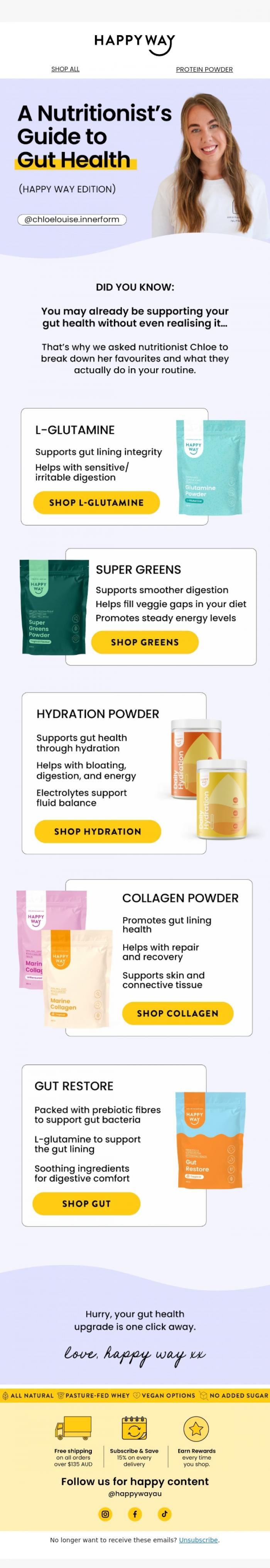 Email Design Inspiration from Happy Way, A Nutritionist's Guide to Gut Health 🦠💪