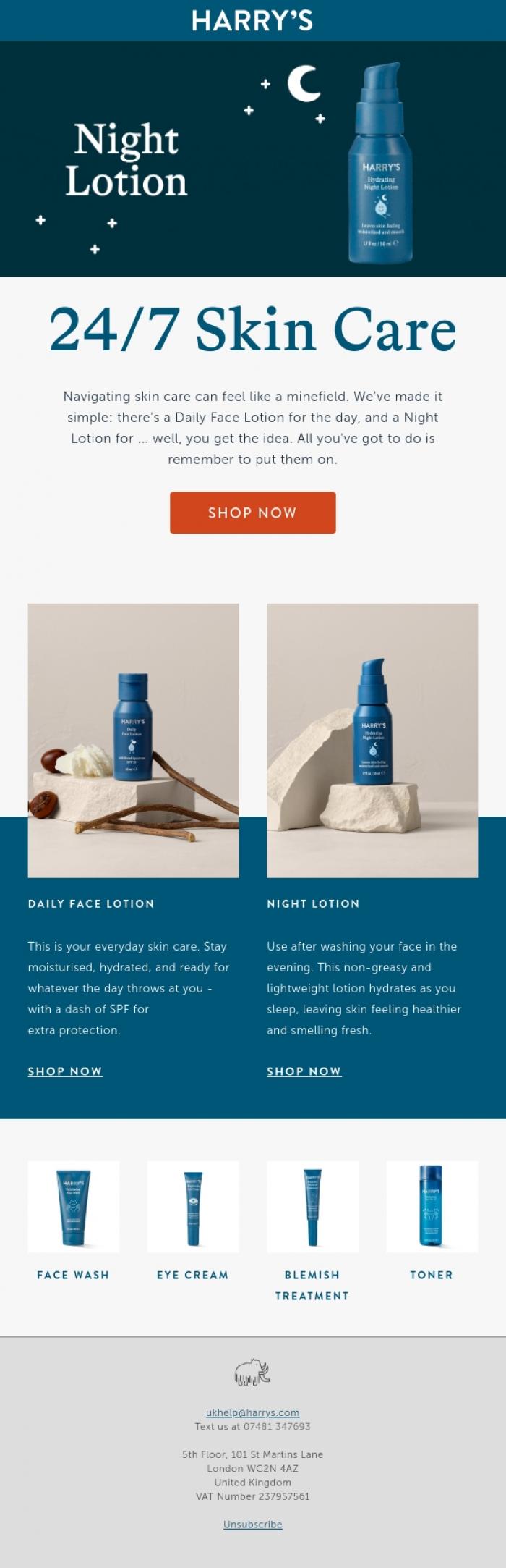 Email Design Inspiration from Harry's, Tired skin? This is your wake-up call.