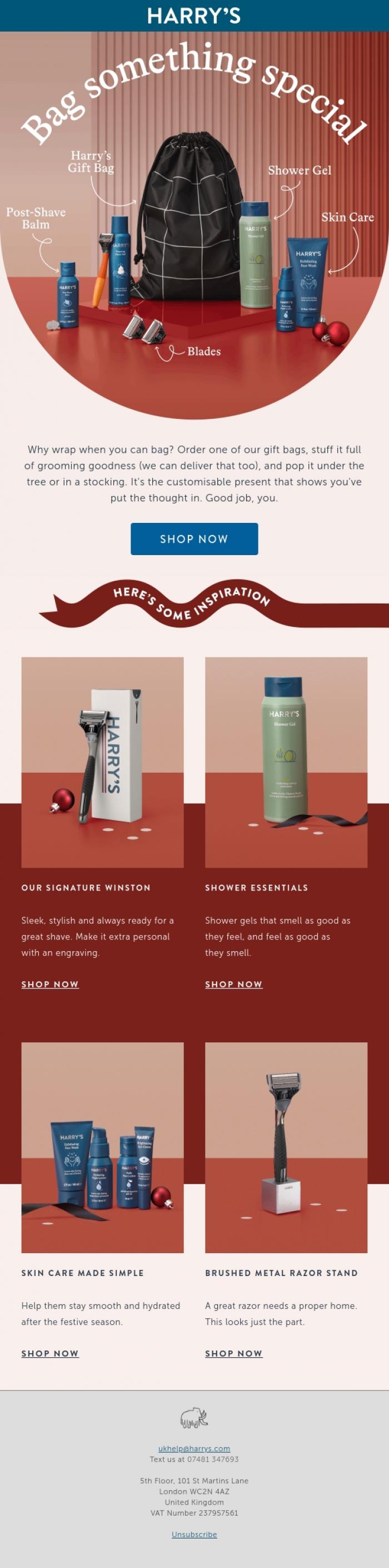 Email Design Inspiration from Harry's, Build your own sack of gifts