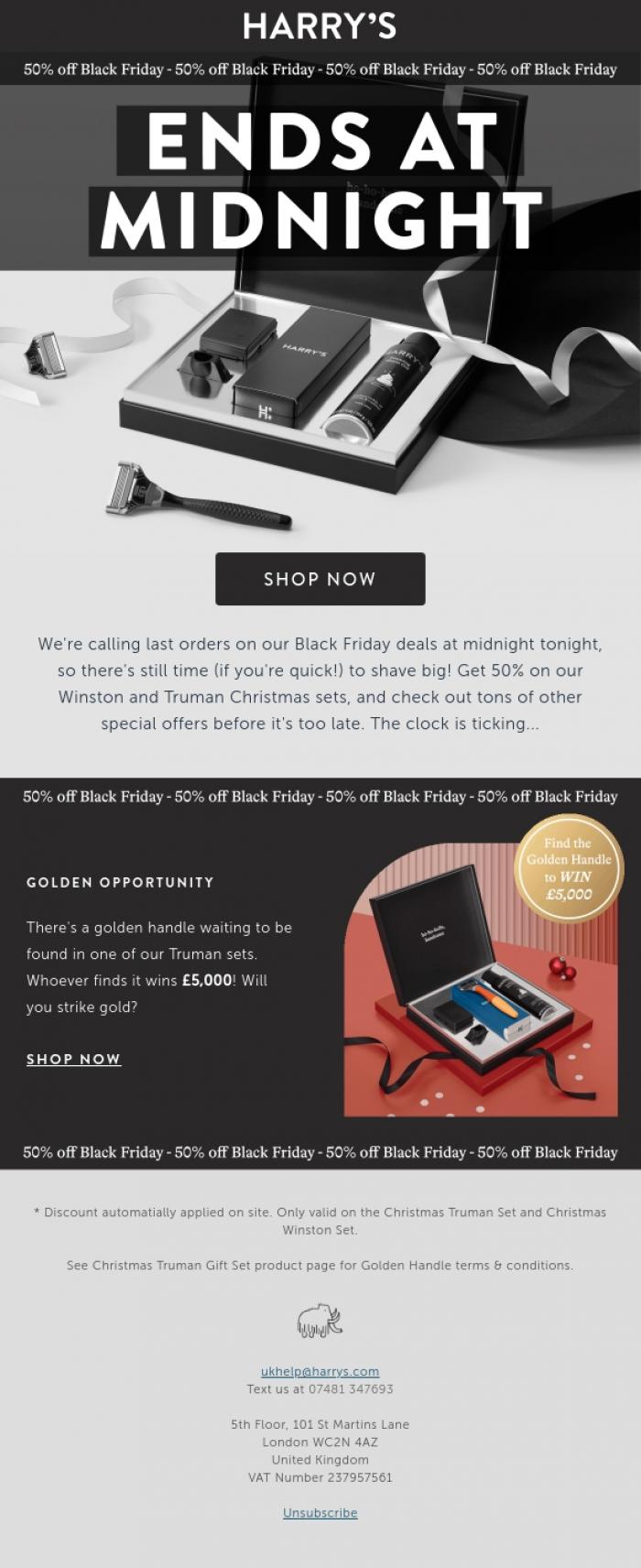 Email Design Inspiration from Harry's, Close shave 🪒 Offer ends midnight!
