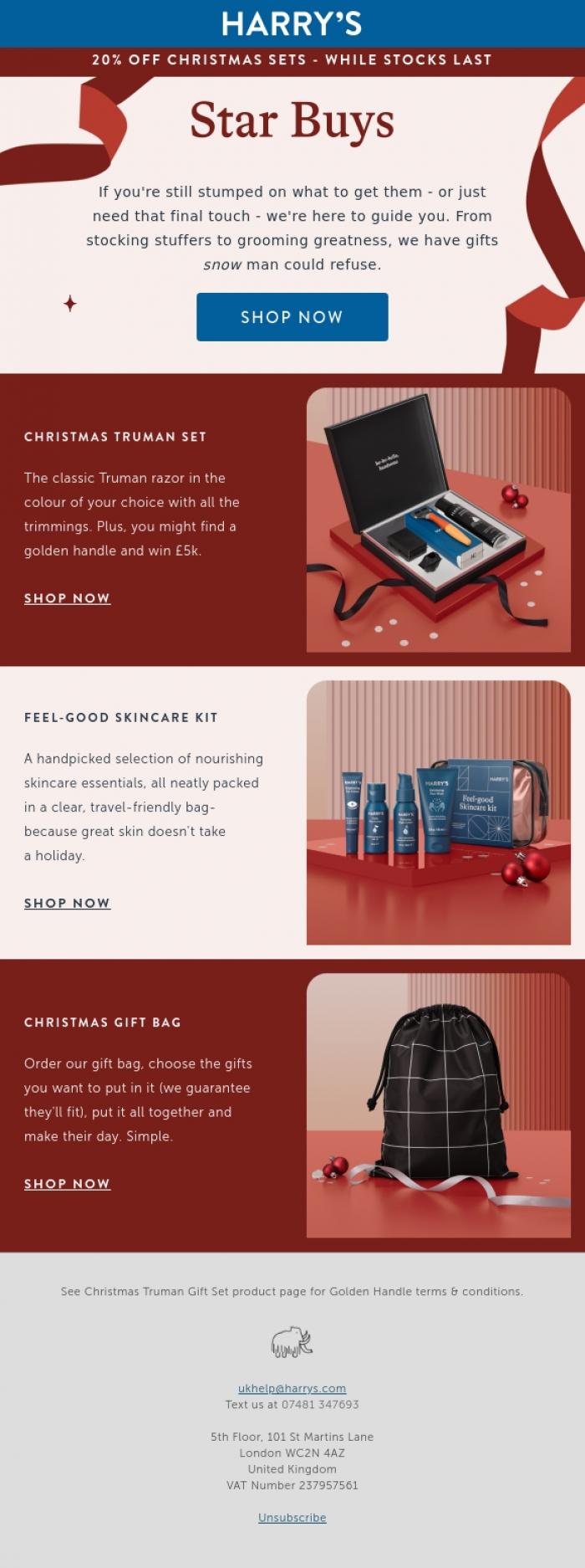 Email Design Inspiration from Harry's, Gifts snow man can refuse