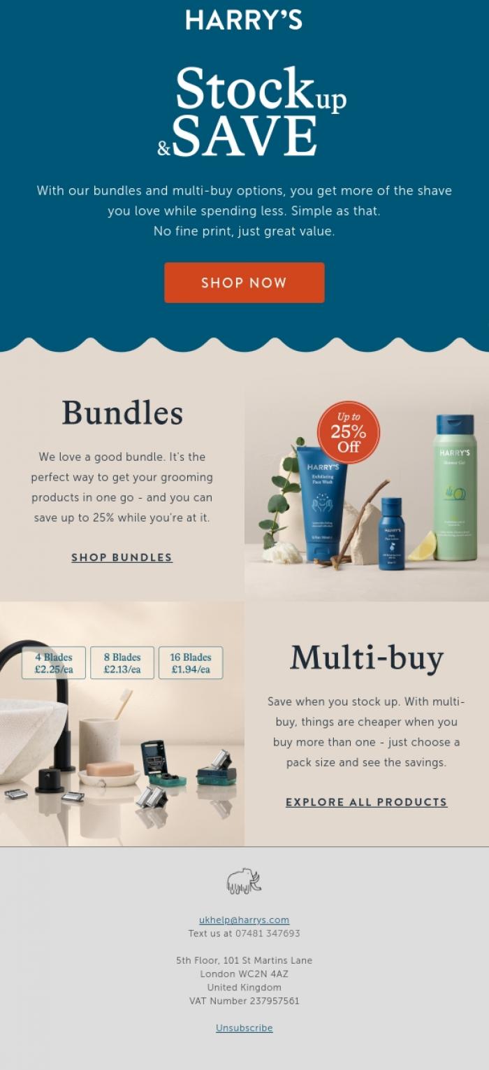 Email Design Inspiration from Harry's, Get more. Save more.