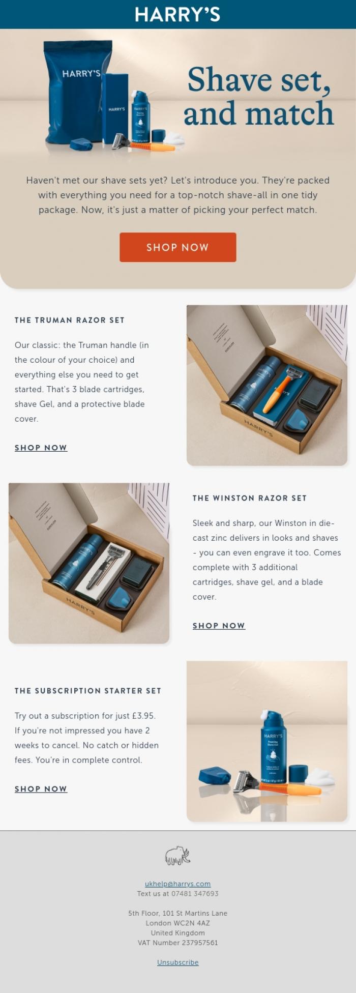 Email Design Inspiration from Harry's, Have you met our shave sets yet?