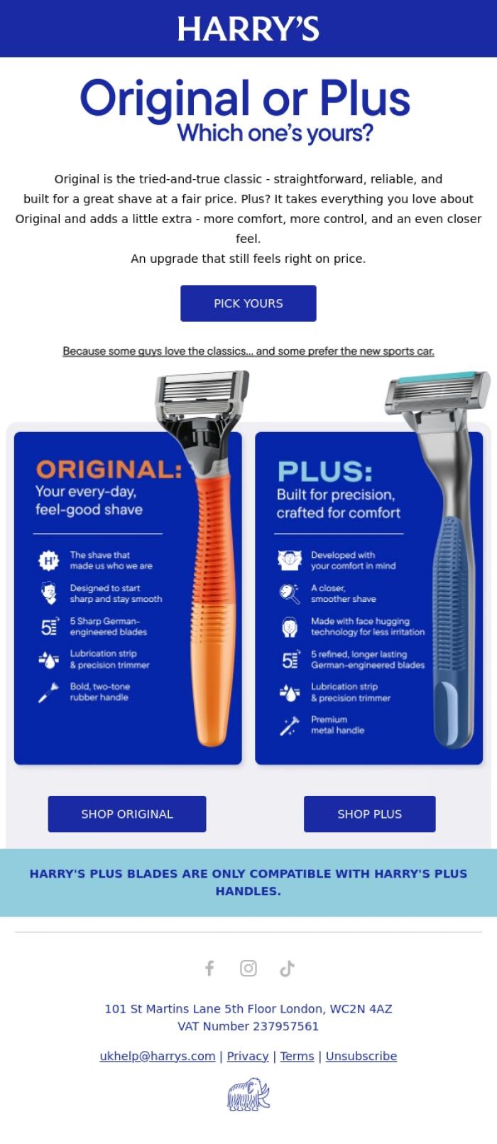 Email Design Inspiration from Harry's, Which razor is right for you?