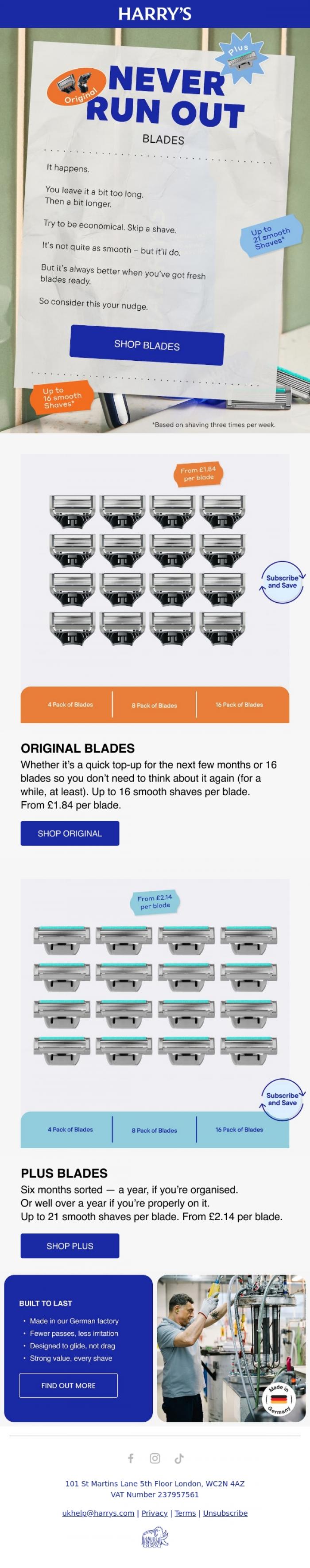 Email Design Inspiration from Harry's, Don't run out of smooth