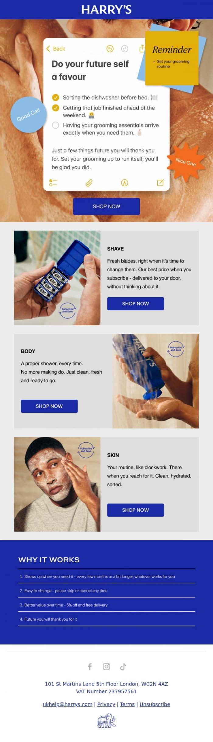 Email Design Inspiration from Harry's, Future you will thank you