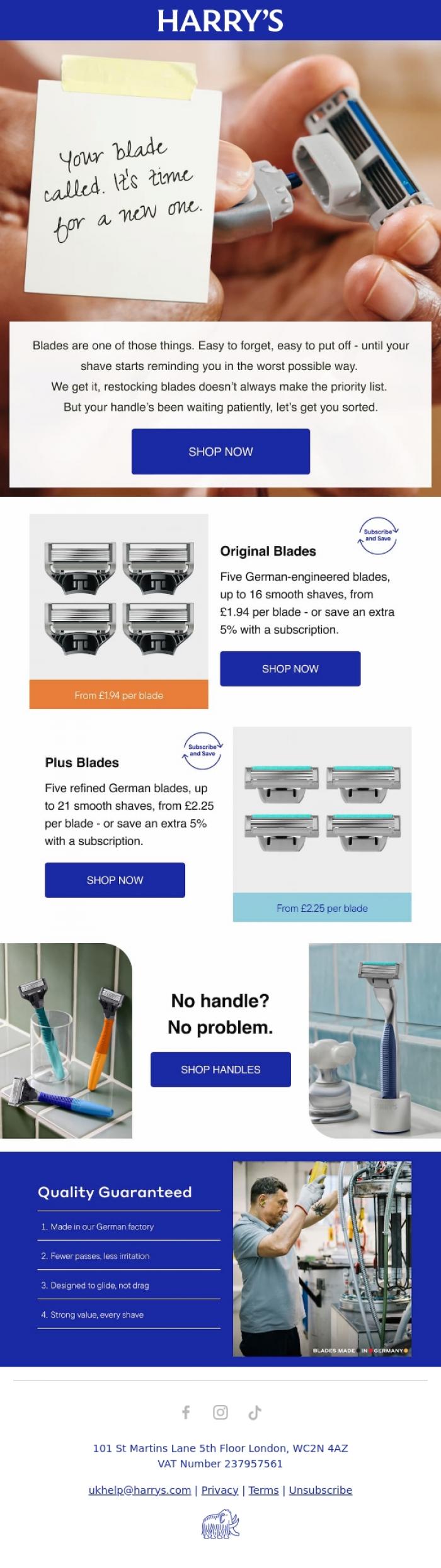 Email Design Inspiration from Harry's, Your blade called.