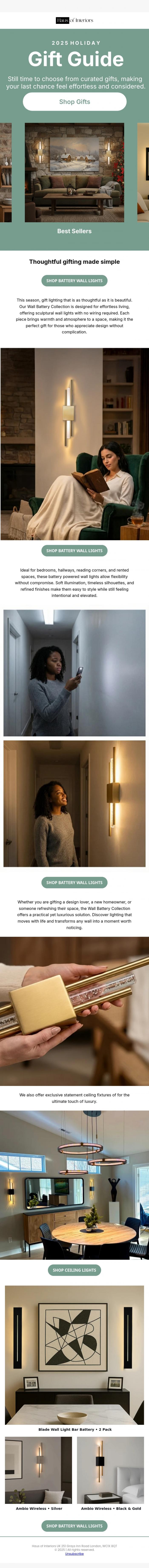 Email Design Inspiration from Haus of Interiors, Light Up The Holidays &bull; No Electricians Needed