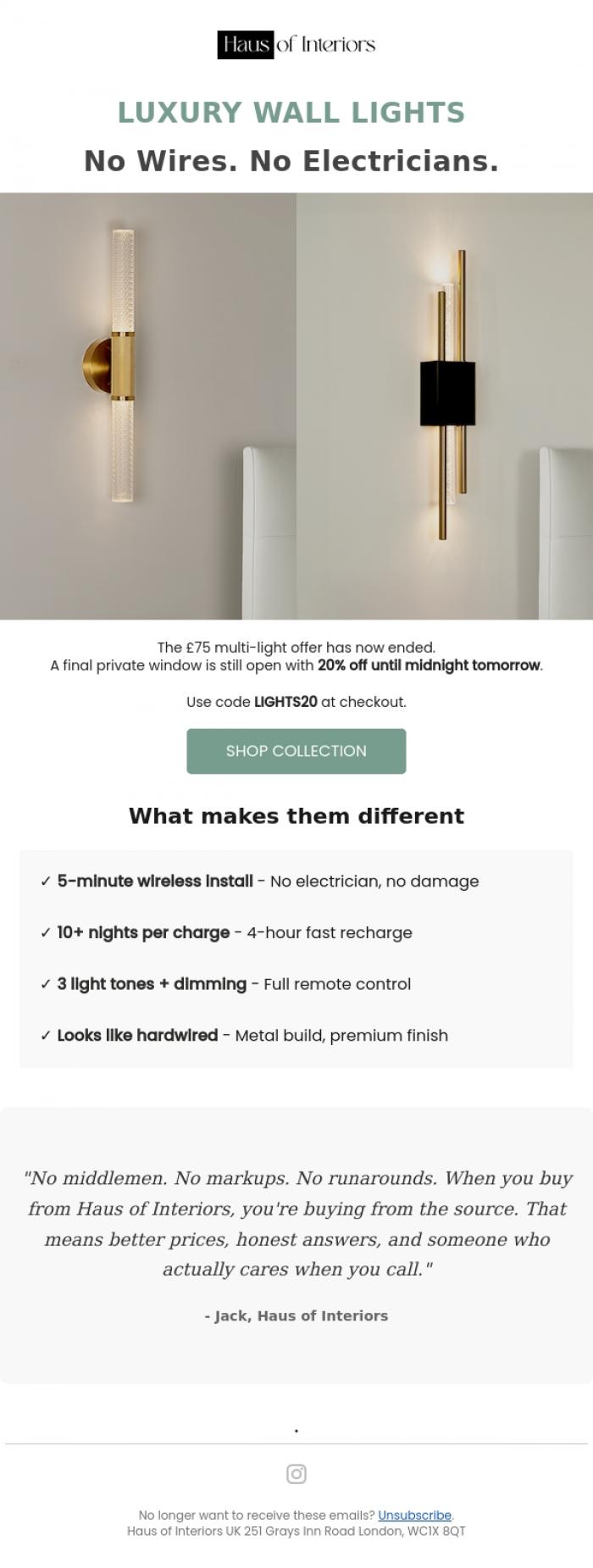 Email Design Inspiration from Haus of Interiors, Final hours of private access.