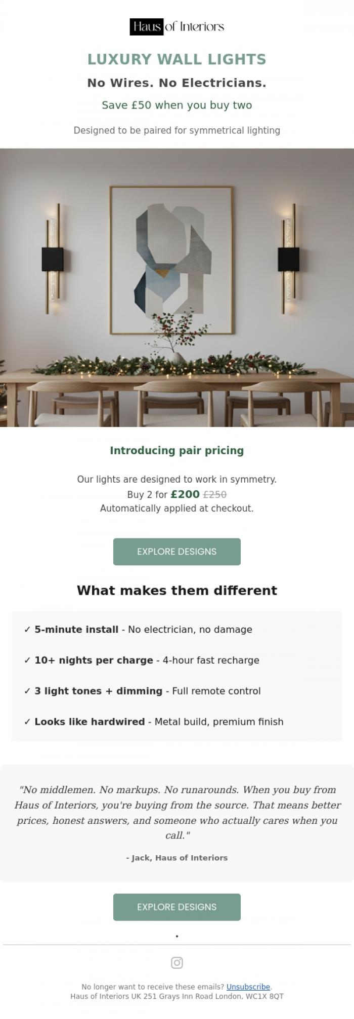 Email Design Inspiration from Haus of Interiors, Designed to be paired