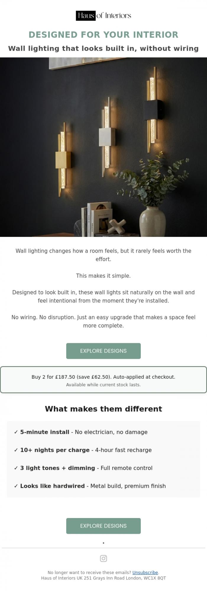 Email Design Inspiration from Haus of Interiors, Designed to work on almost any wall