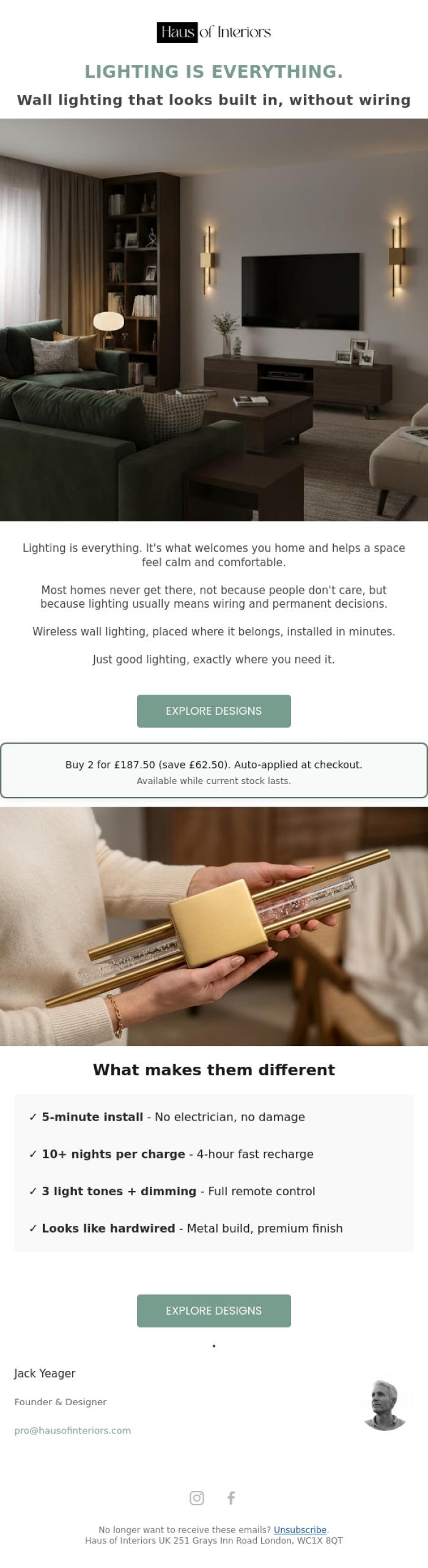Email Design Inspiration from Haus of Interiors, Lighting is everything