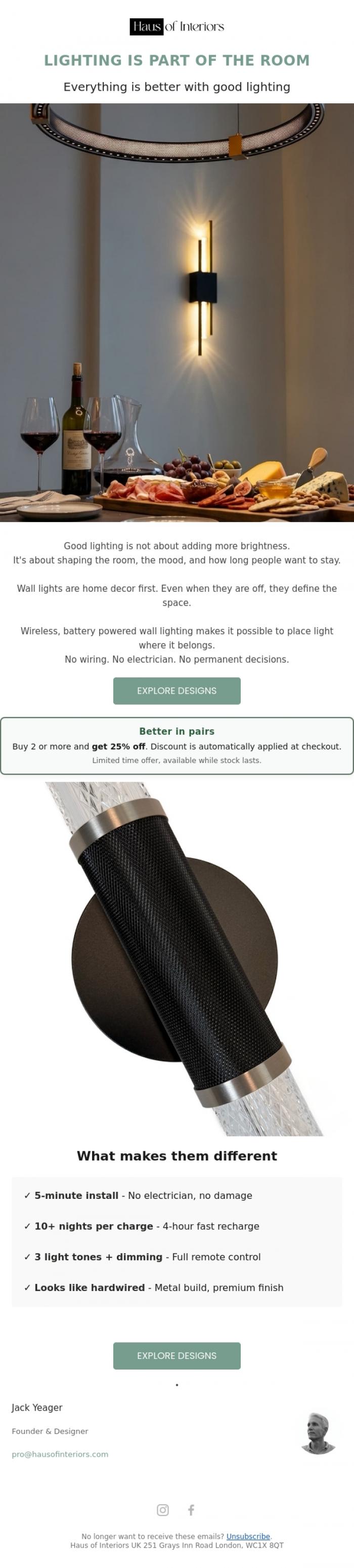 Email Design Inspiration from Haus of Interiors, Everything is better with good lighting