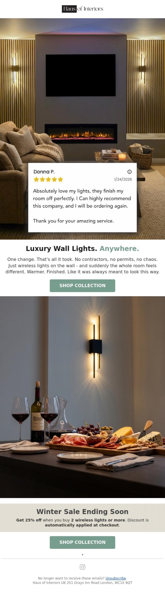 Email Design Inspiration from Haus of Interiors, re: Your recent lighting choice