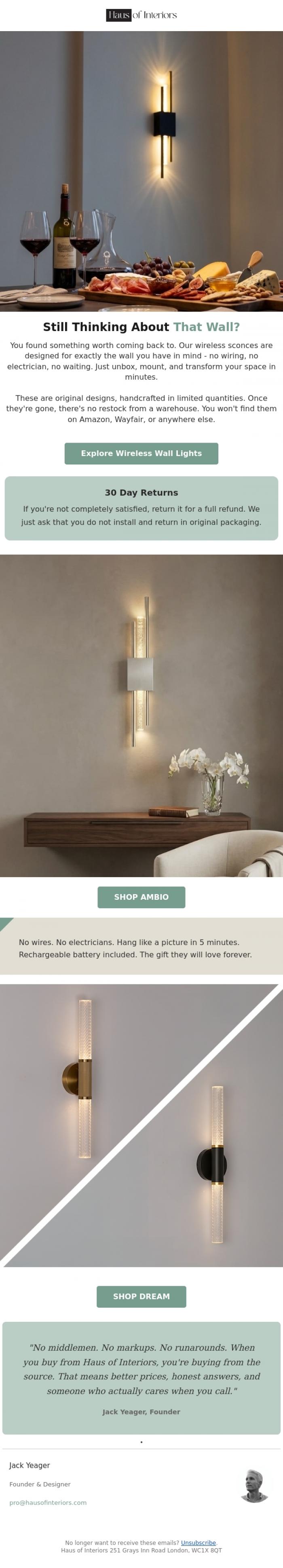 Email Design Inspiration from Haus of Interiors, Let's Finish That Wall This Weekend.