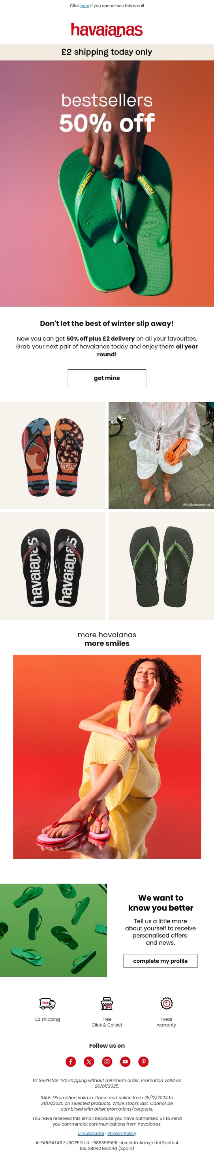 Email Design Inspiration from Havaianas, ✨Bestsellers on SALE - 50% OFF