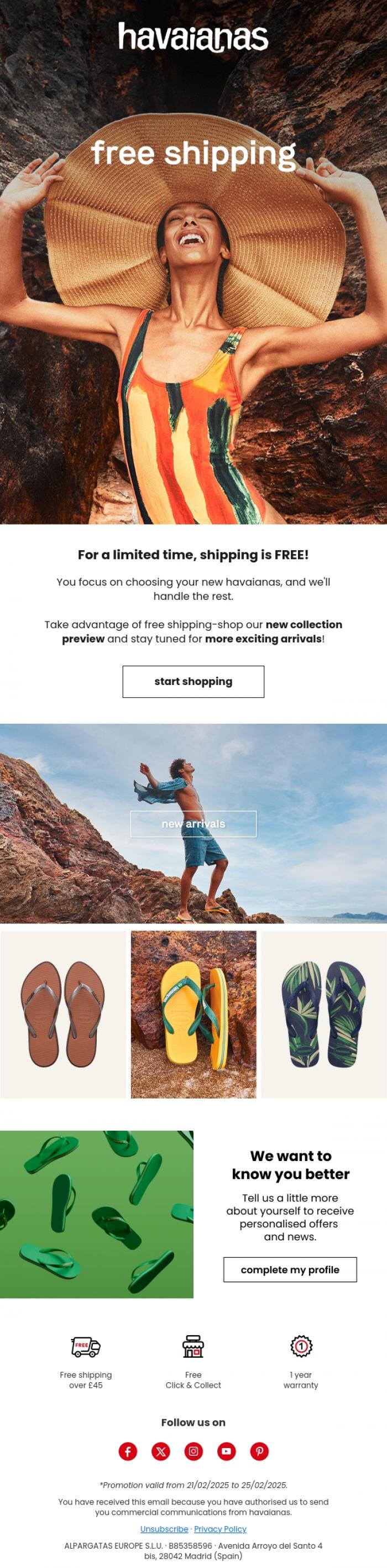 Email Design Inspiration from Havaianas, Shipping is on us! 🚚