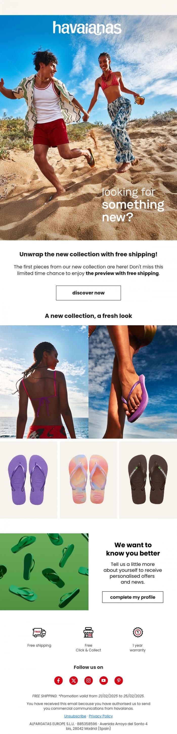 Email Design Inspiration from Havaianas, Fresh styles, FREE shipping! 🌟