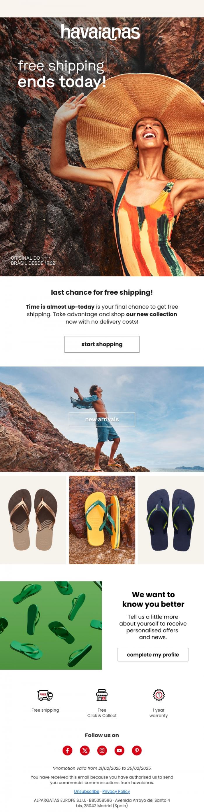 Email Design Inspiration from Havaianas, Free shipping-last day! 🚚