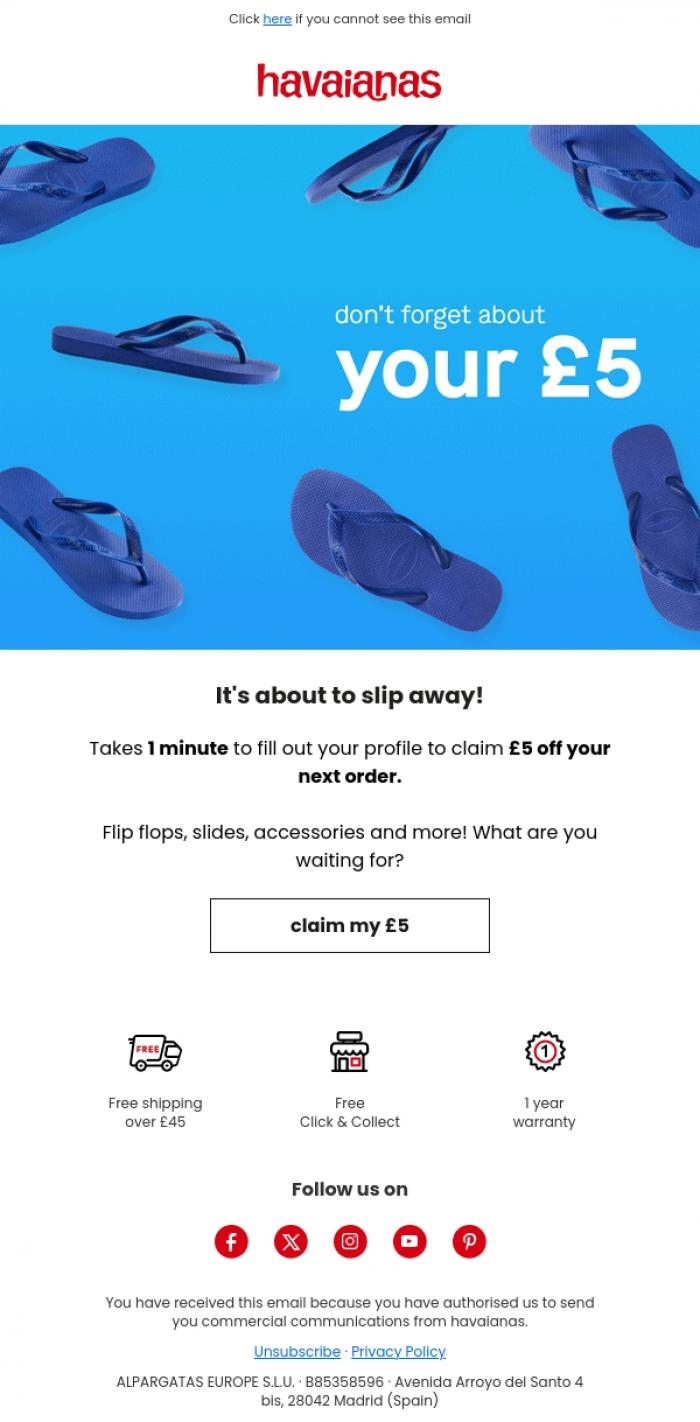 Email Design Inspiration from Havaianas, Easiest &pound;5 EVER! 😱 Don't miss it!