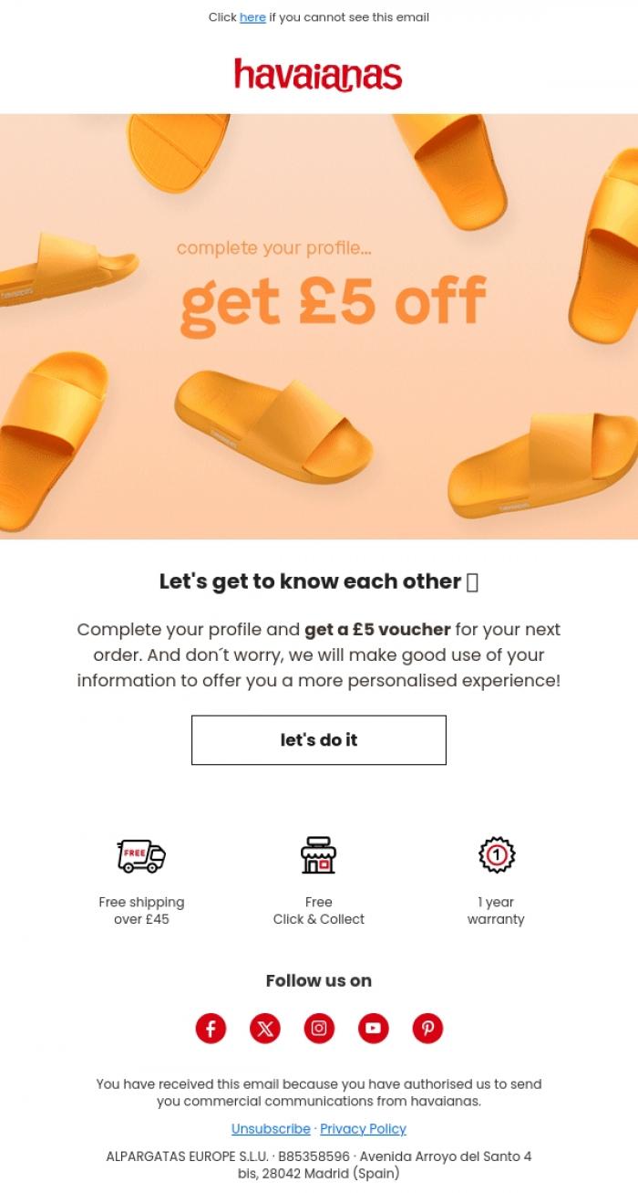 Email Design Inspiration from Havaianas, 🎁 &pound;5 gift just for you this summer