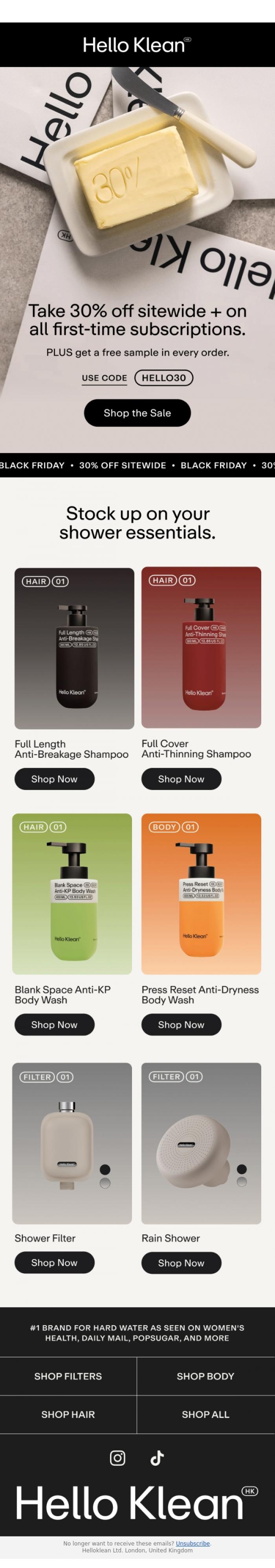 Email Design Inspiration from Hello Klean, Save 30% sitewide