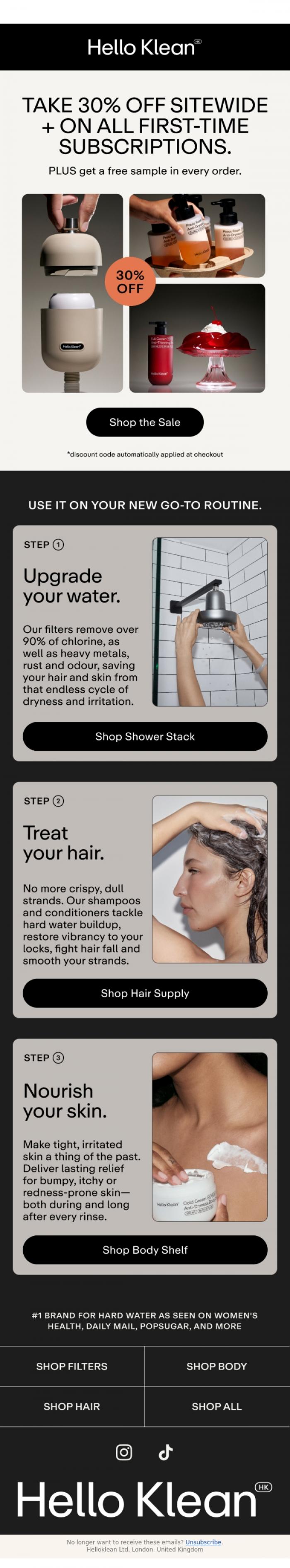 Email Design Inspiration from Hello Klean, The perfect routine does not exis-