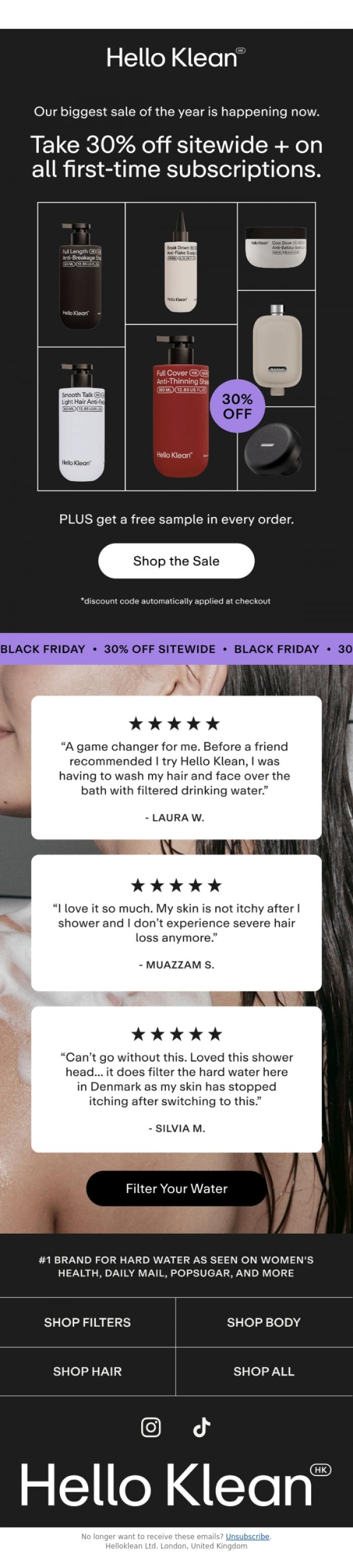 Email Design Inspiration from Hello Klean, Break free from hard water with 30% OFF