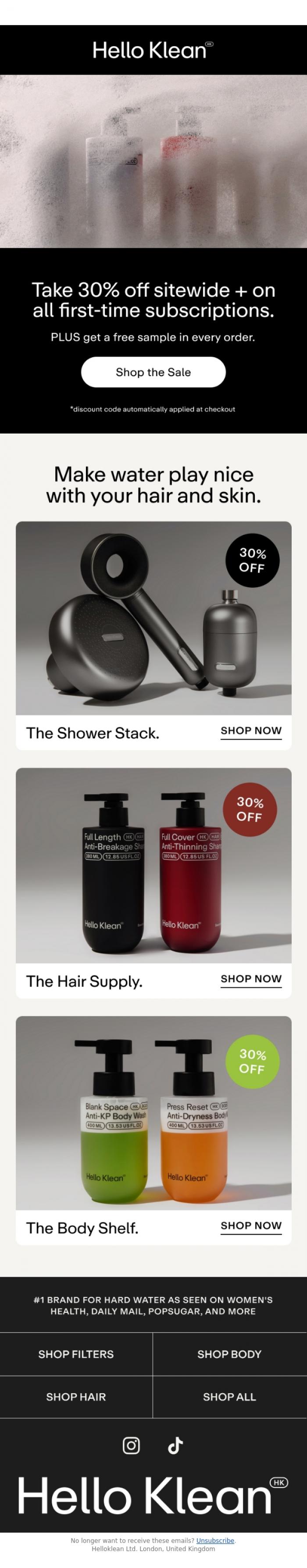 Email Design Inspiration from Hello Klean, Just 2 days left to save 30%