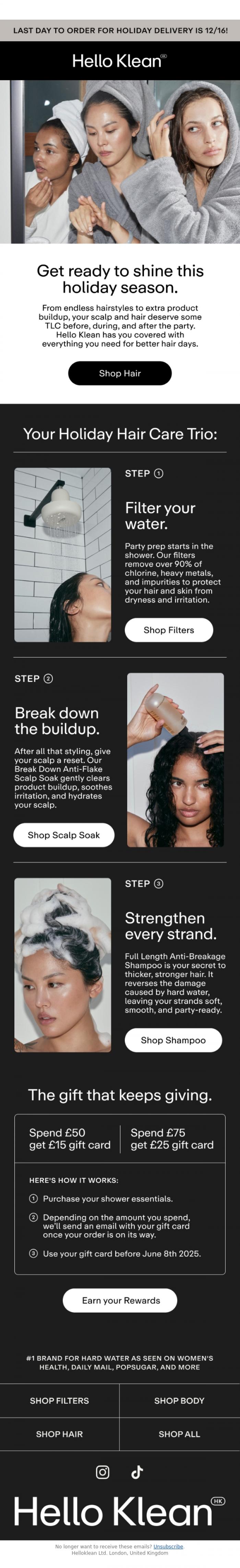 Email Design Inspiration from Hello Klean, Your secret to party-ready hair?